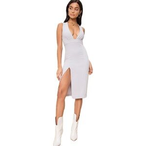 Superdown Rayhana Party Cocktail Plunging Neckline High Slit Lavender Dress S